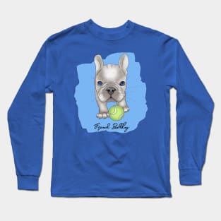 French Bulldog puppy on blue Long Sleeve T-Shirt